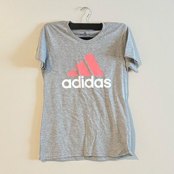 Adidas Women's Badge of Sport Logo Cotton T-Shirt Medium Grey Heather/Red, Top - Picture 8 of 10